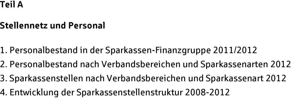 Personalbestand nach Verbandsbereichen und Sparkassenarten 2012 3.