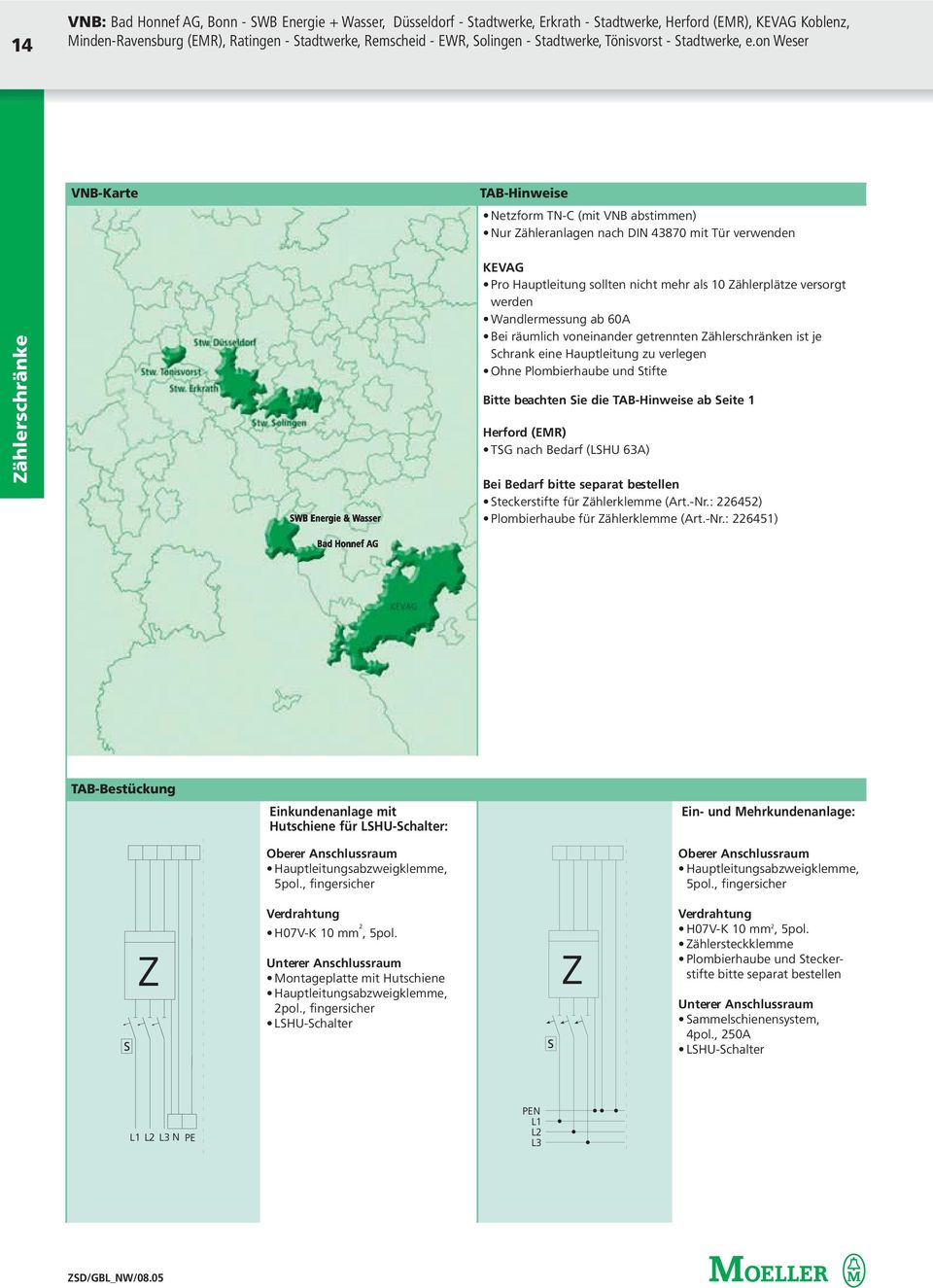 on Weser VNB-Karte TAB-Hinweise Netzform TN-C (mit VNB abstimmen) Nur Zähleranlagen nach DIN 43870 mit Tür verwenden KEVAG Pro Hauptleitung sollten nicht mehr als 10 Zählerplätze versorgt werden