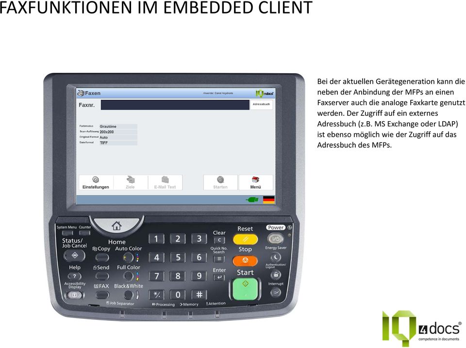 Faxkarte genutzt werden. Der Zugriff auf ein externes Adressbu