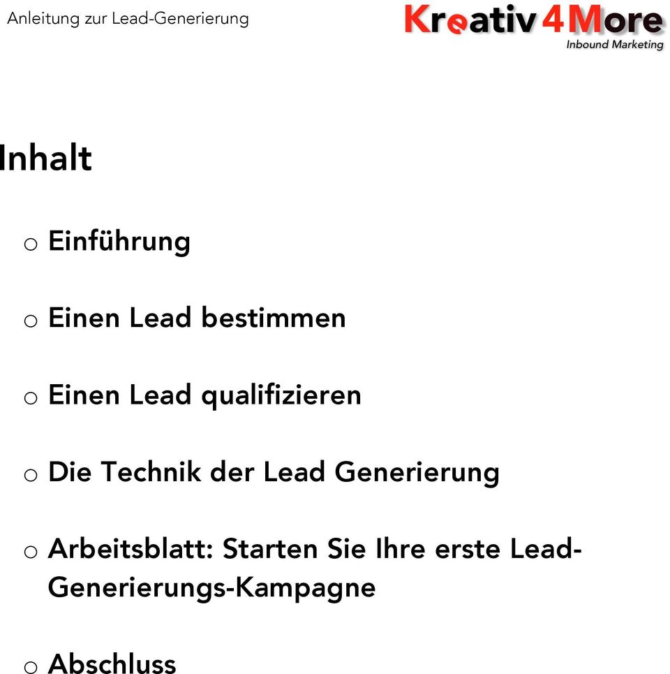 Lead Generierung o Arbeitsblatt: Starten Sie