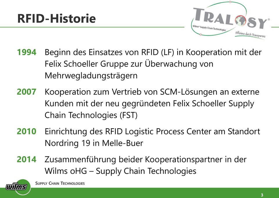 gegründeten Felix Schoeller Supply Chain Technologies (FST) 2010 Einrichtung des RFID Logistic Process Center am