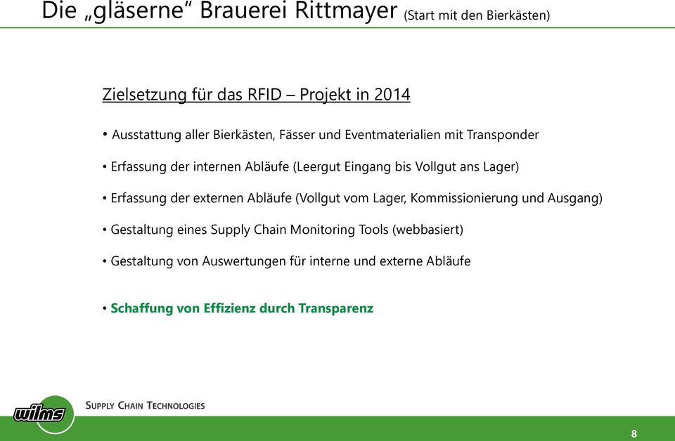 Lager) Erfassung der externen Abläufe (Vollgut vom Lager, Kommissionierung und Ausgang) Gestaltung eines Supply Chain