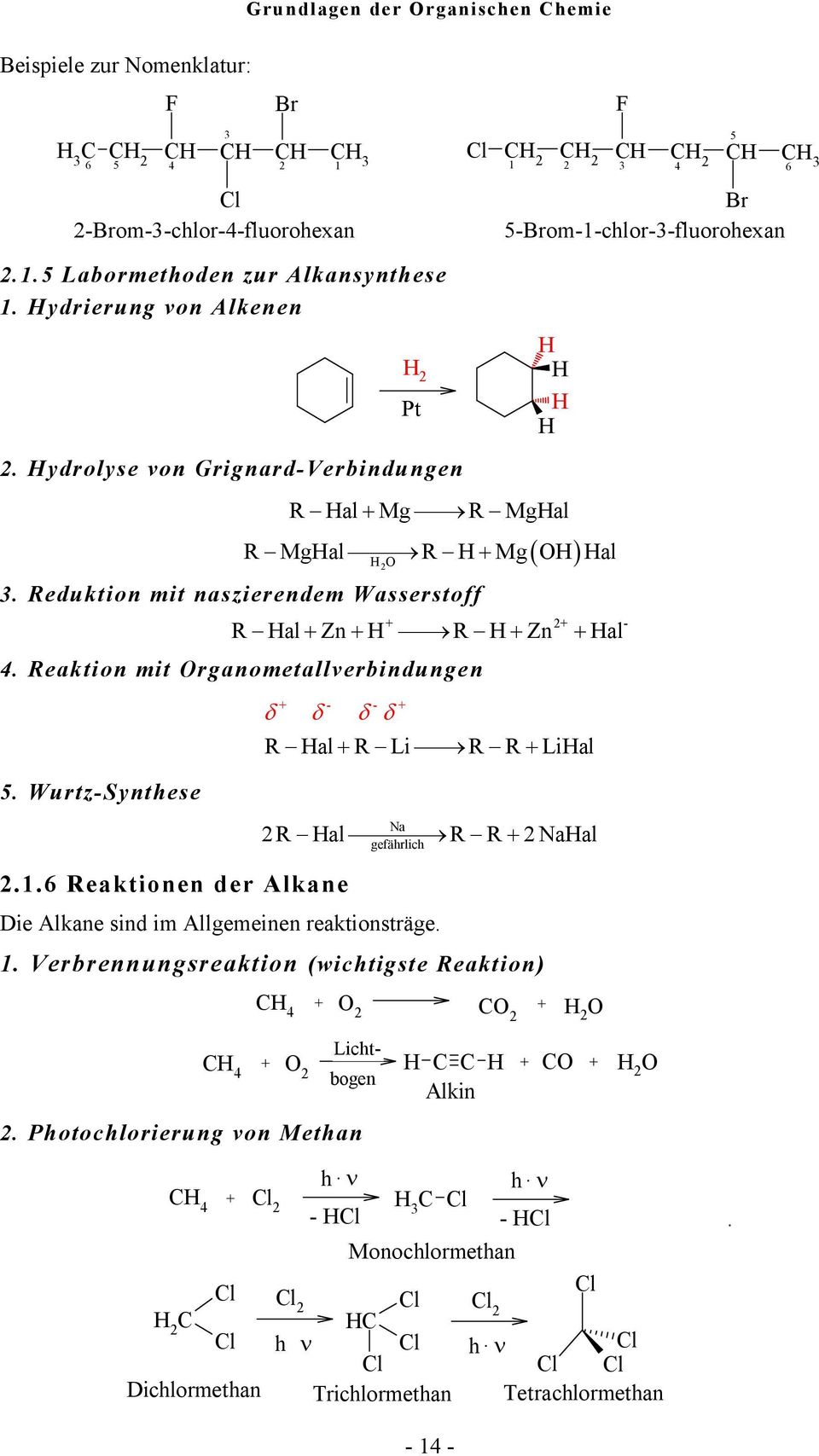Wurtz-Synthese - - δ δ δ δ 2.1.6 eaktionen der Alkane al Li Lial 2 al 2aal a gefährlich Die Alkane sind im Allgemeinen reaktionsträge. 1. Verbrennungsreaktion (wichtigste eaktion) 4 2 2 2 2.
