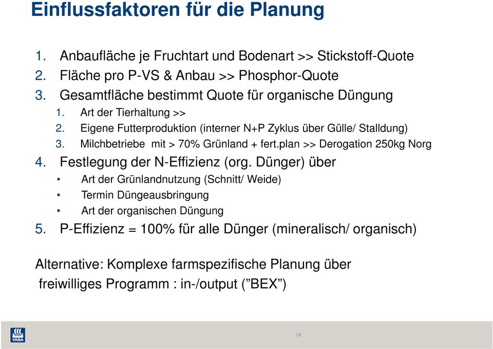 Milchbetriebe mit > 70% Grünland + fert.plan >> Derogation 250kg Norg 4. Festlegung der N-Effizienz (org.