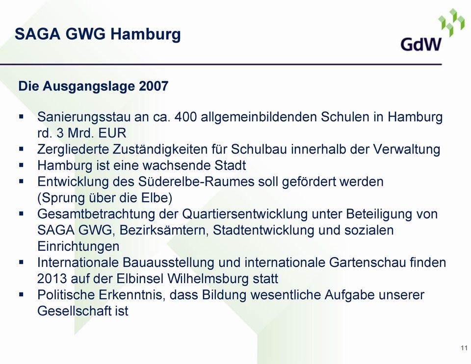 werden (Sprung über die Elbe) Gesamtbetrachtung der Quartiersentwicklung unter Beteiligung von SAGA GWG, Bezirksämtern, Stadtentwicklung und sozialen
