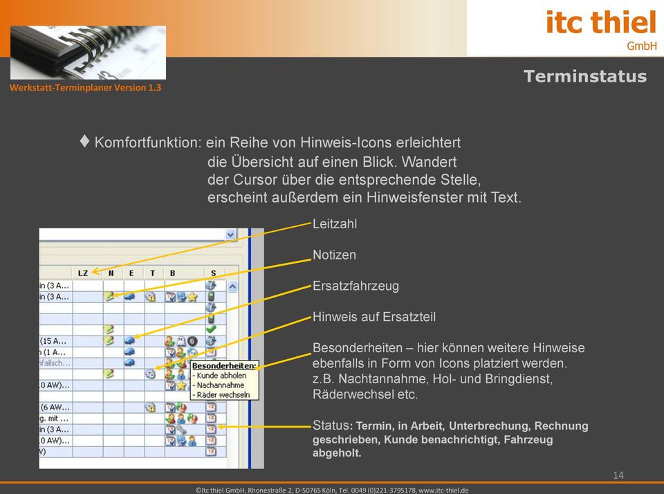 Leitzahl Notizen Ersatzfahrzeug Hinweis auf Ersatzteil Besonderheiten hier können weitere Hinweise ebenfalls in Form von Icons