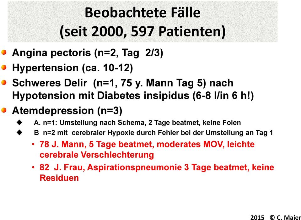 ) Atemdepression (n=3) Beobachtete Fälle (seit 2000, 597 Patienten) A.
