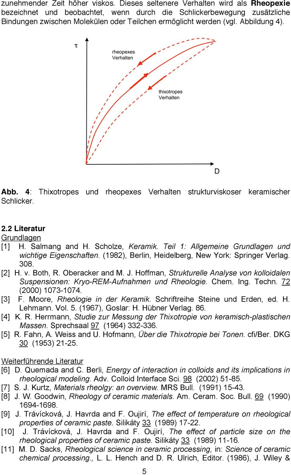 Abb. 4: Thixotropes und rheopexes Verhalten strukturviskoser keramischer Schlicker. 2.2 Literatur Grundlagen [1] H. Salmang and H. Scholze, Keramik.