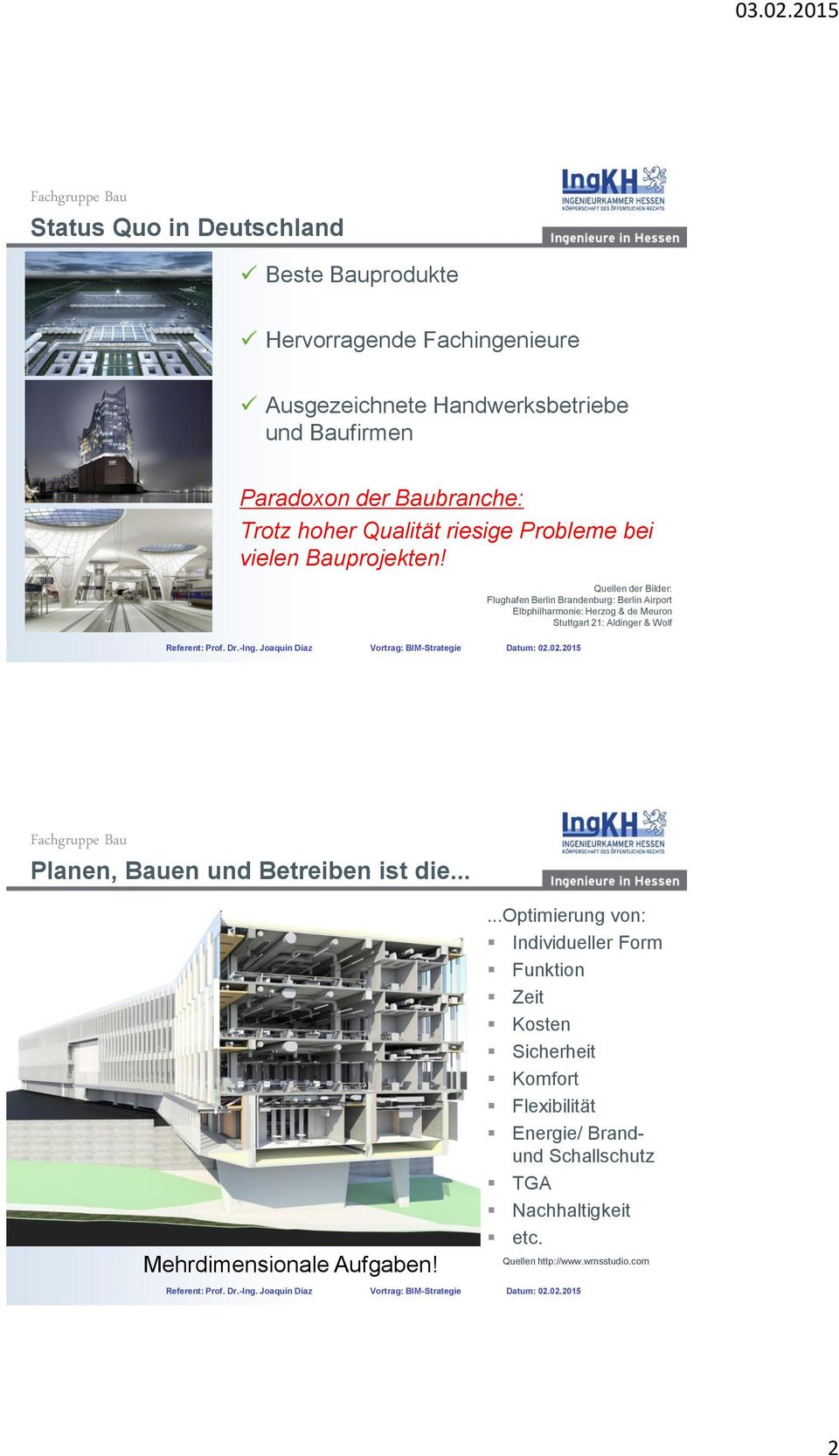 Quellen der Bilder: Flughafen Berlin Brandenburg: Berlin Airport Elbphilharmonie: Herzog & de Meuron Stuttgart 21: Aldinger & Wolf Planen, Bauen