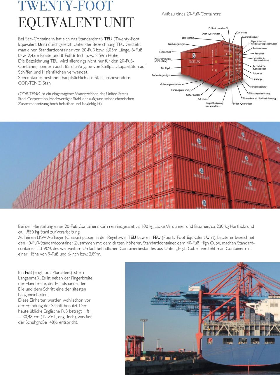 Die Bezeichnung TEU wird allerdings nicht nur für den 20-FußContainer, sondern auch für die Angabe von Stellplatzkapazitäten auf Schiffen und Hafenflächen verwendet.