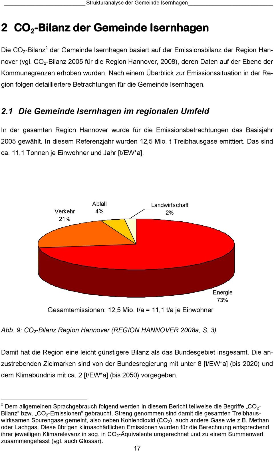 Nach einem Überblick zur Emissionssituation in der Region folgen detailliertere Betrachtungen für die Gemeinde Isernhagen. 2.
