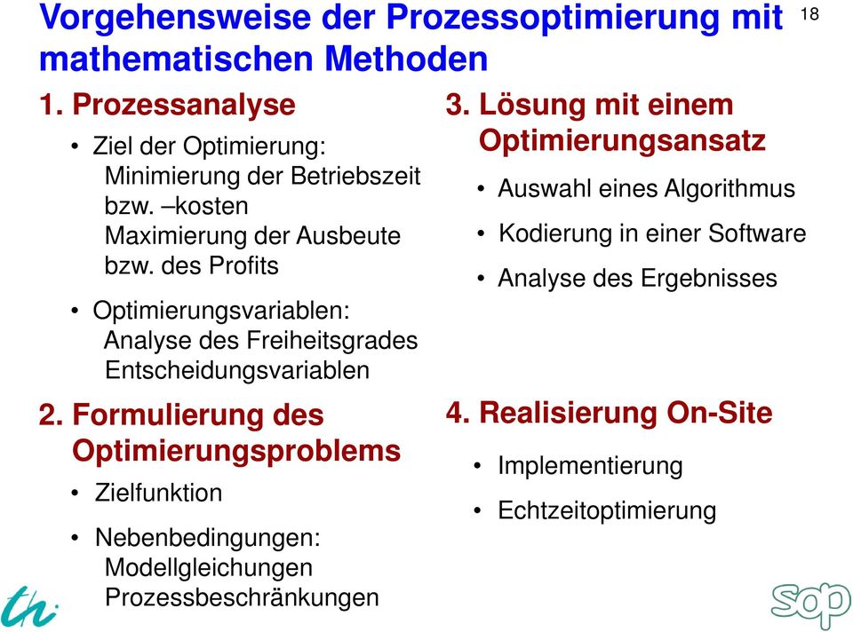 Formulierung des Optimierungsproblems Zielfunktion Nebenbedingungen: Modellgleichungen Prozessbeschränkungen 3.