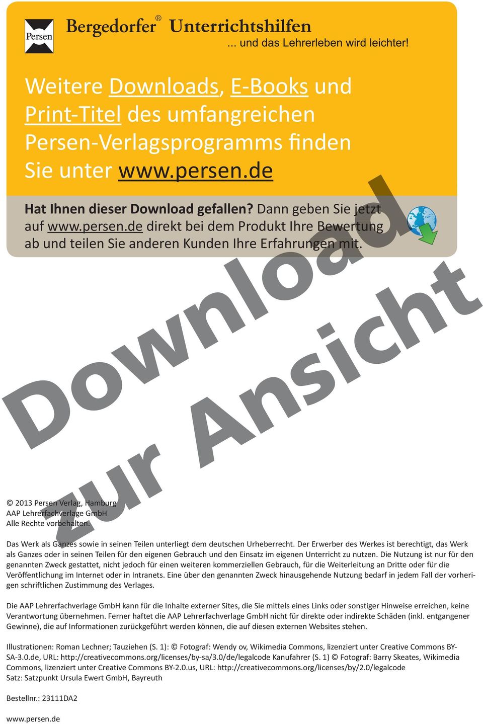 2013 Persen Verlag, Hamburg AAP Lehrerfachverlage erfachverlag GmbH Alle Rechte vorbehalten. Das Werk als Ganzes sowie in seinen Teilen unterliegt dem deutschen Urheberrecht.