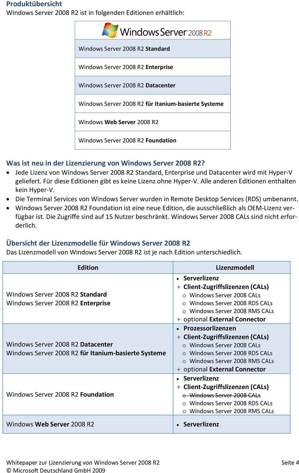 Jede Lizenz von Windows Server 2008 R2 Standard, Enterprise und Datacenter wird mit Hyper-V geliefert. Für diese Editionen gibt es keine Lizenz ohne Hyper-V.