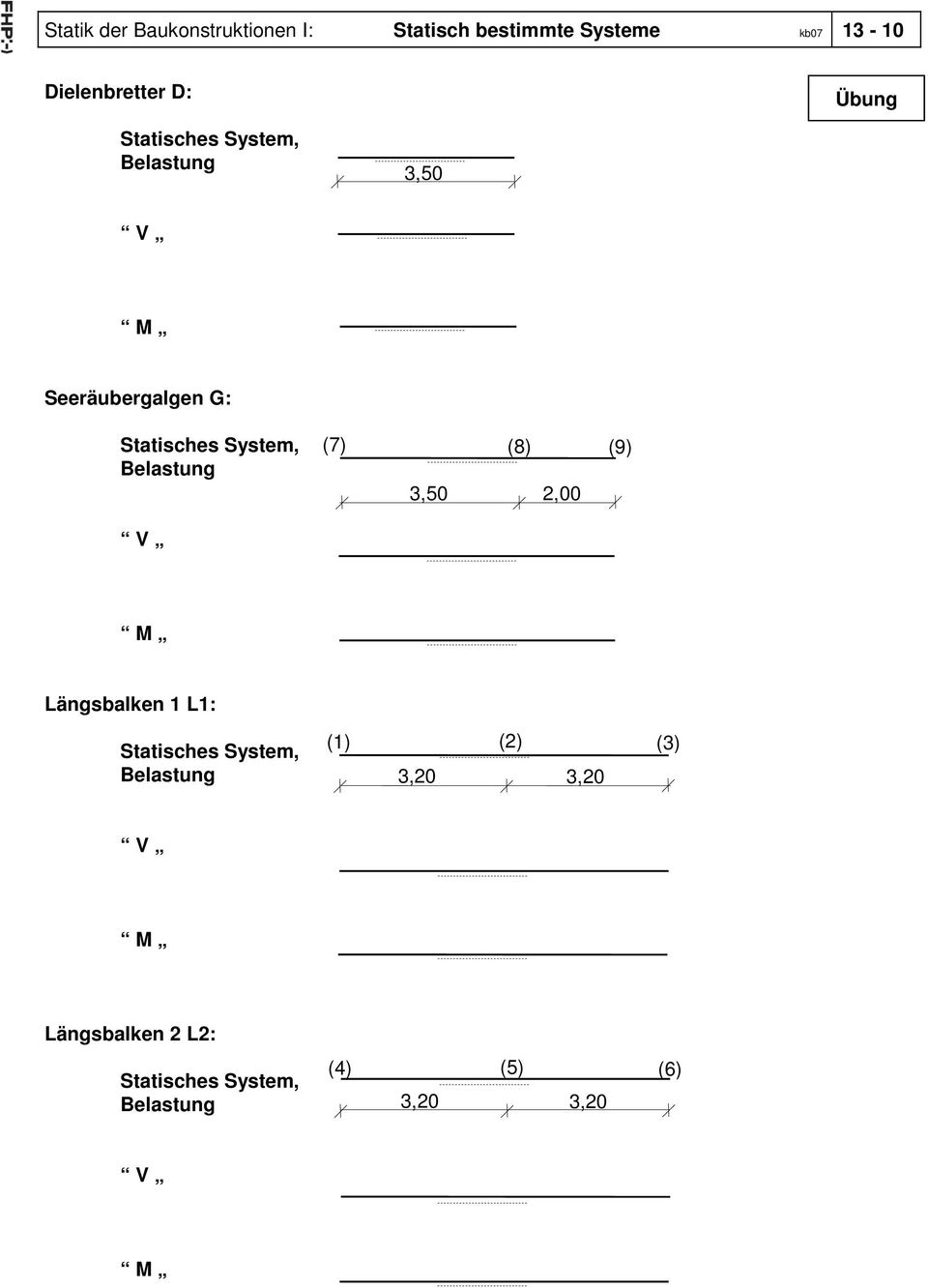 Belastung (7) (8) (9) 3,50 2,00 V M Längsbalken 1 L1: Statisches System, Belastung (1)