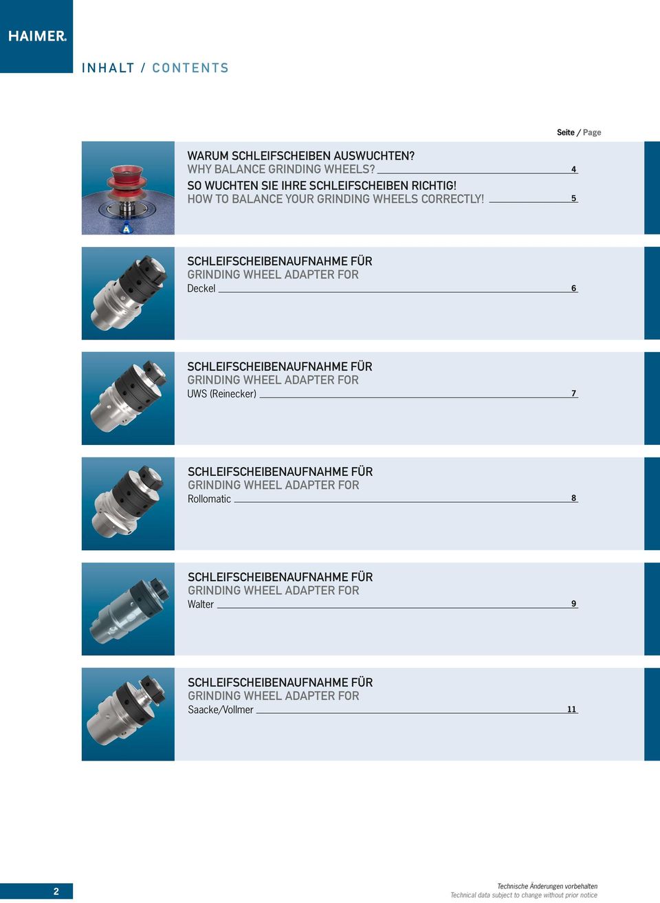 4 5 schleifscheibenaufnahme für Grinding wheel adapter for Deckel 6 schleifscheibenaufnahme für Grinding wheel adapter for UWS