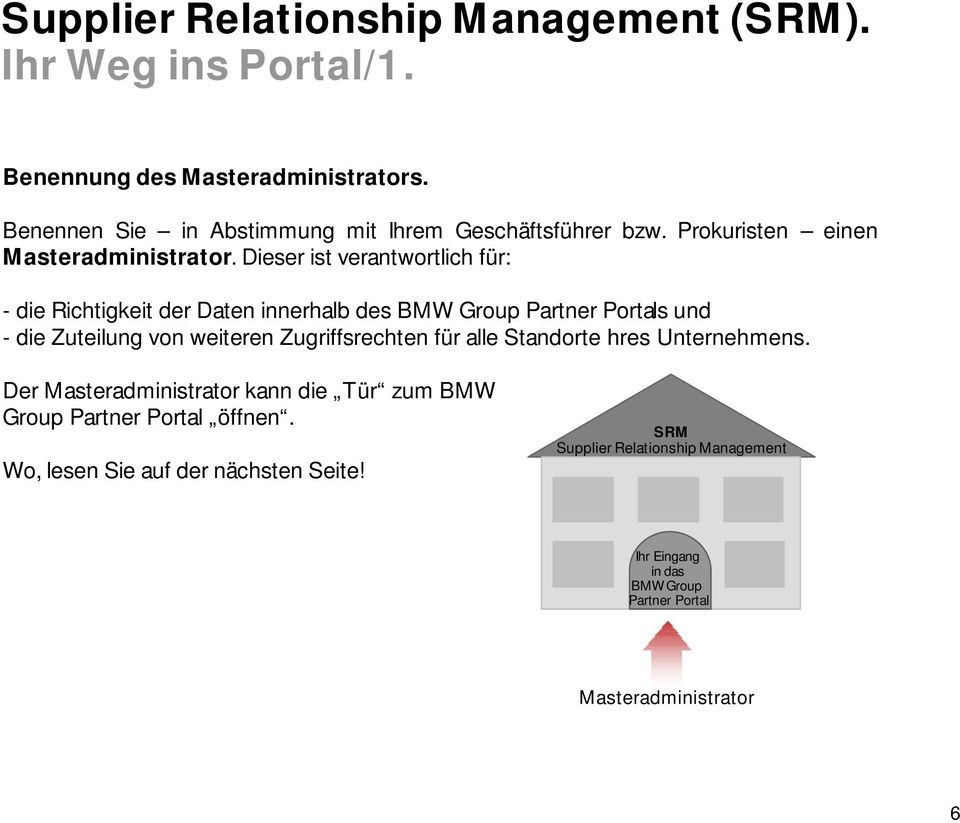 Dieser ist verantwortlich für: - die Richtigkeit der Daten innerhalb des BMW Group Partner Portals und - die Zuteilung von weiteren