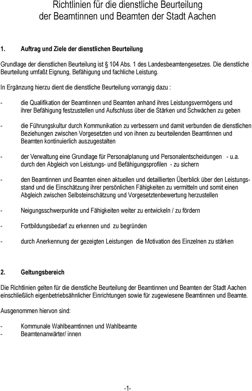 Richtlinien Fur Die Dienstliche Beurteilung Der Beamtinnen Und Beamten Der Stadt Aachen Pdf Free Download