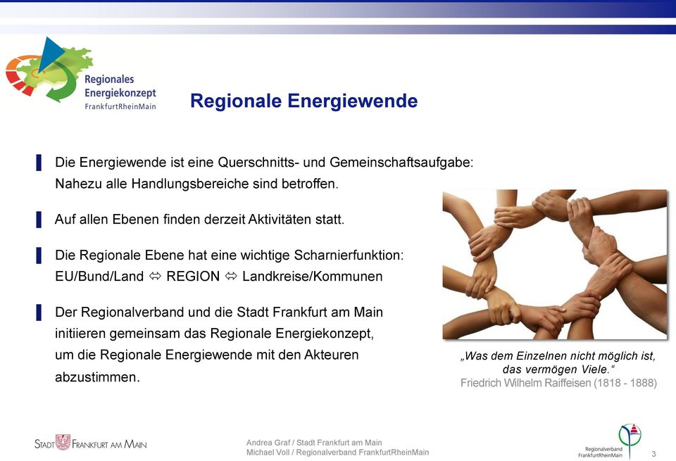 Die Regionale Ebene hat eine wichtige Scharnierfunktion: EU/Bund/Land REGION Landkreise/Kommunen Der Regionalverband und die Stadt