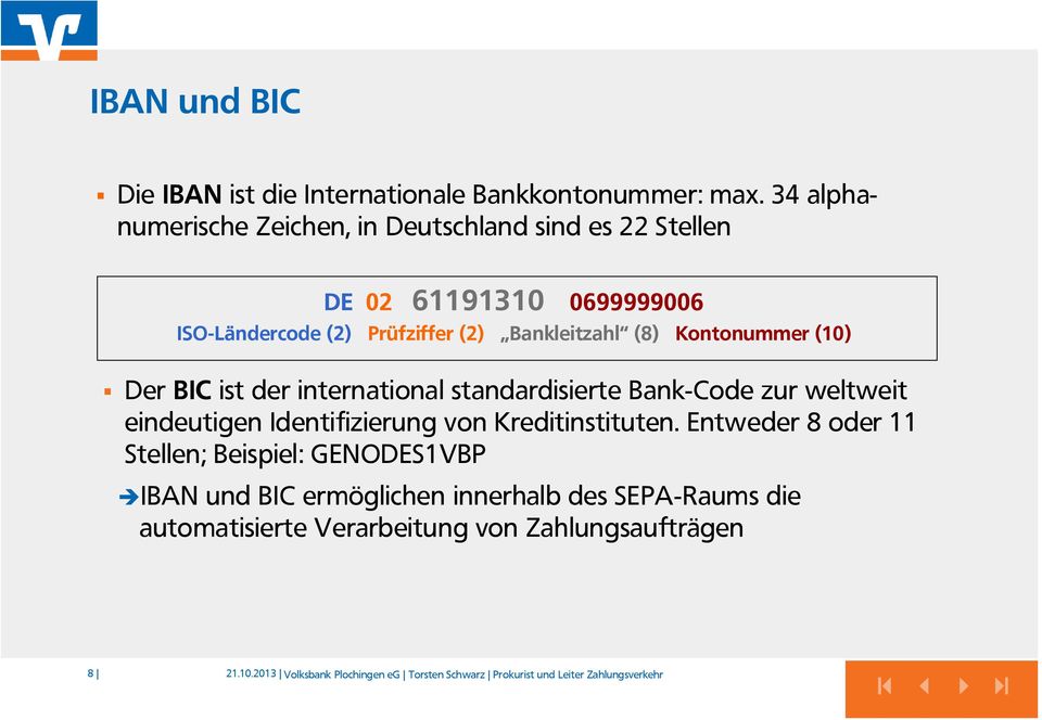 Kontonummer (10) Der BIC ist der international standardisierte Bank-Code zur weltweit eindeutigen Identifizierung von Kreditinstituten.