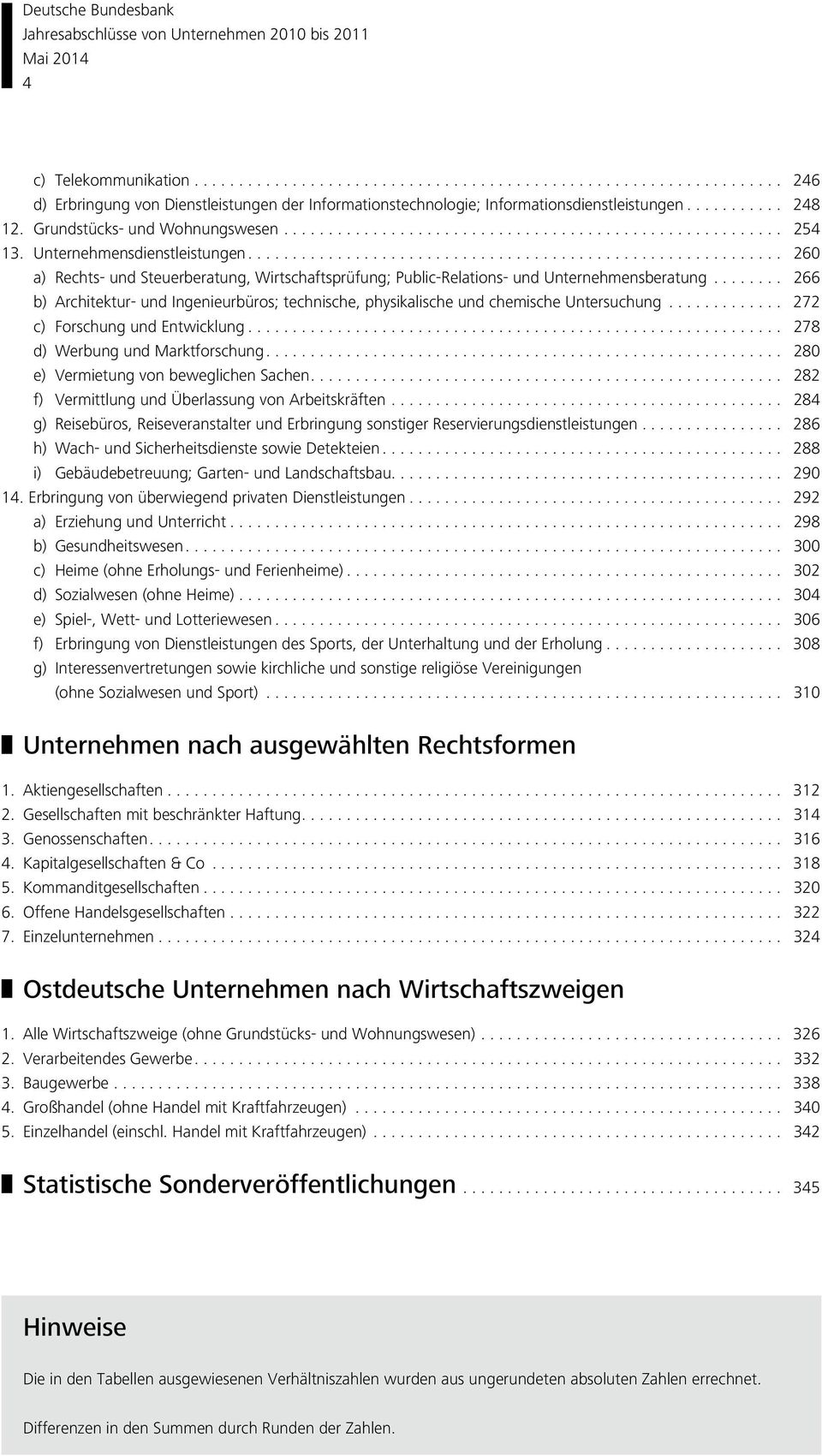 ........................................................... 260 a) Rechts- und Steuerberatung, Wirtschaftsprüfung; Public-Relations- und Unternehmensberatung.