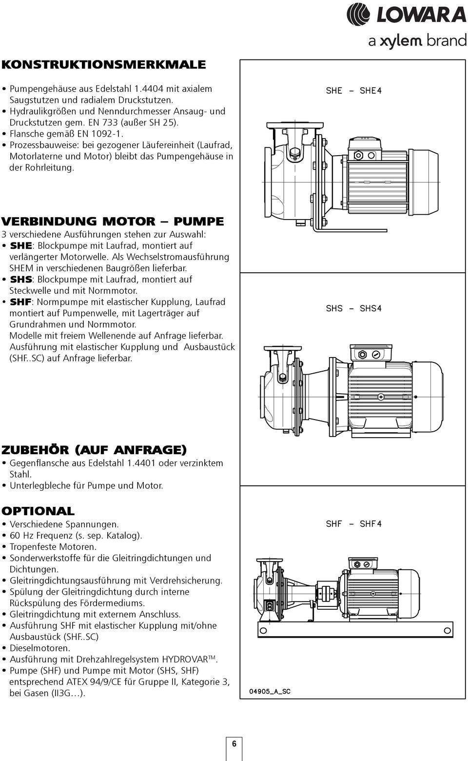 VERBINDUNG MOTOR PUMPE 3 verschiedene Ausführungen stehen zur Auswahl: SHE: Blockpumpe mit Laufrad, montiert auf verlängerter Motorwelle.