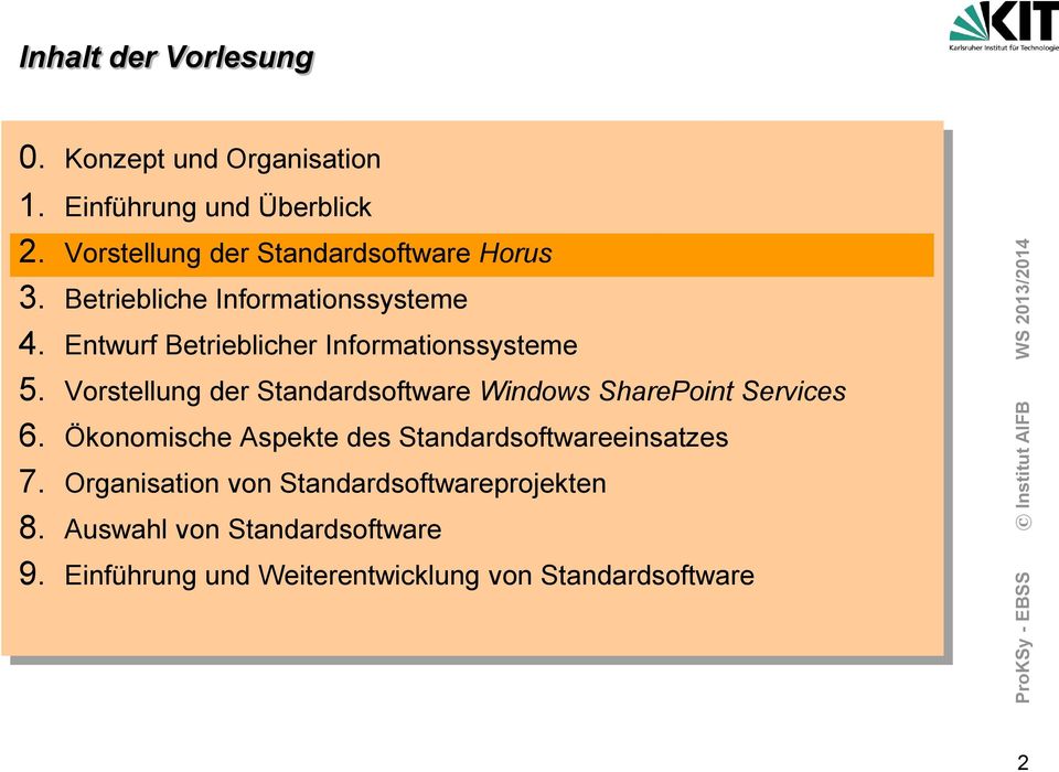 Entwurf Betrieblicher Informationssysteme 5. Vorstellung der Standardsoftware Windows SharePoint Services 6.