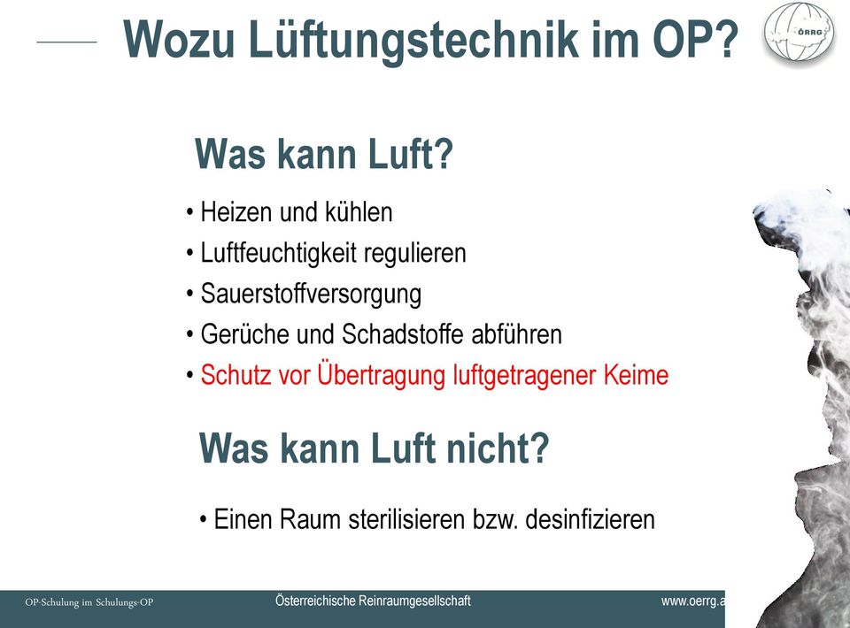 Sauerstoffversorgung Gerüche und Schadstoffe abführen Schutz