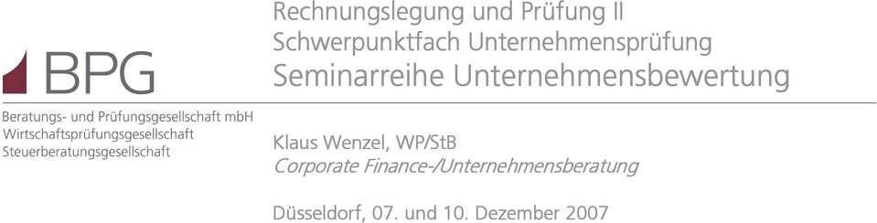Unternehmensbewertung Klaus Wenzel, WP/StB