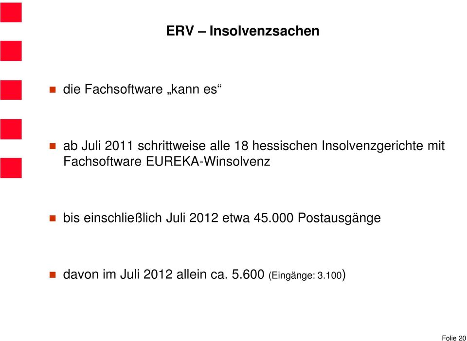 Fachsoftware EUREKA-Winsolvenz bis einschließlich Juli 2012 etwa