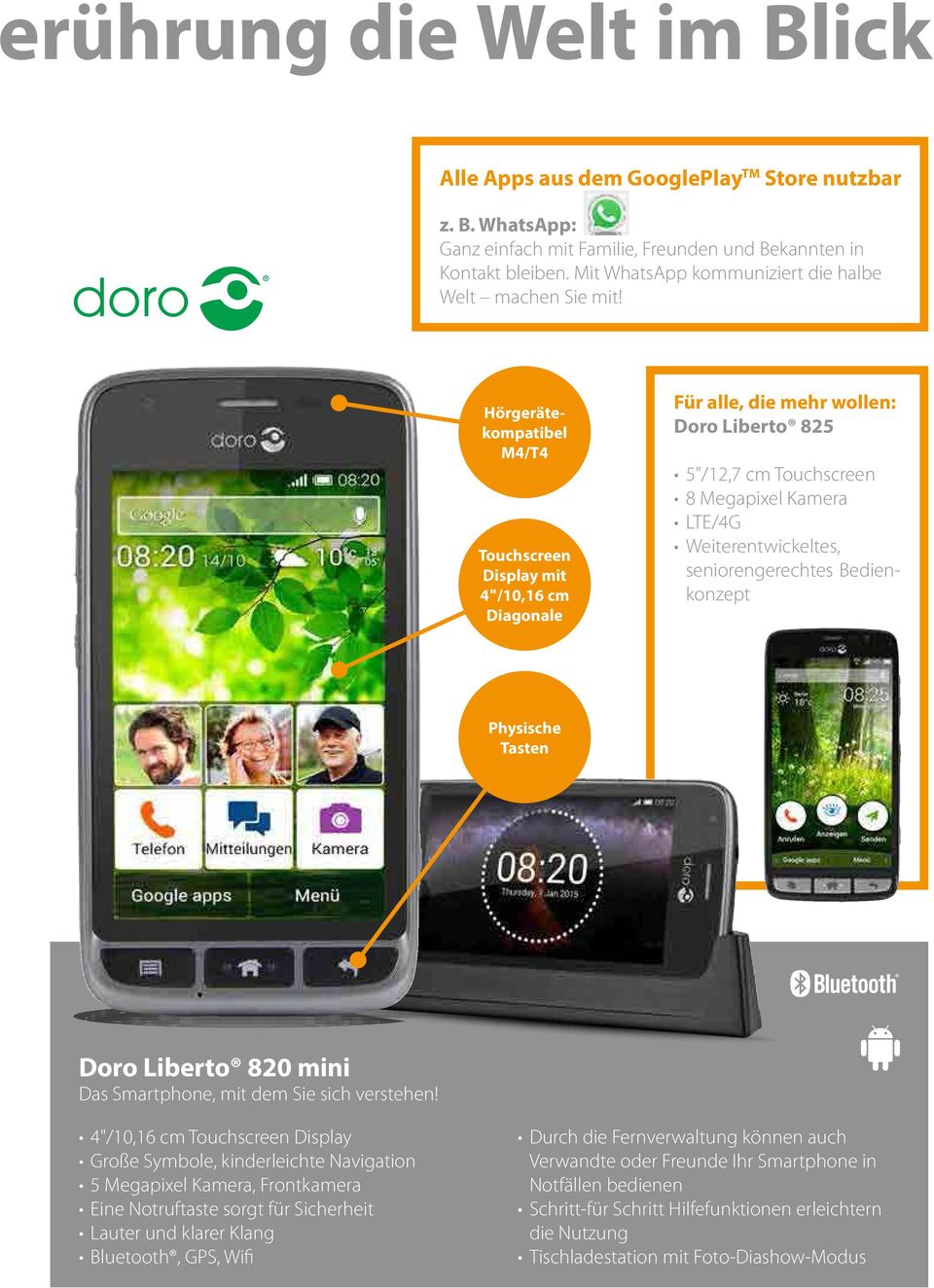 Hörgerätekompatibel M4/T4 Touchscreen Display mit 4"/10,16 cm Diagonale Für alle, die mehr wollen: Doro Liberto 825 5"/12,7 cm Touchscreen 8 Megapixel Kamera LTE/4G Weiterentwickeltes,