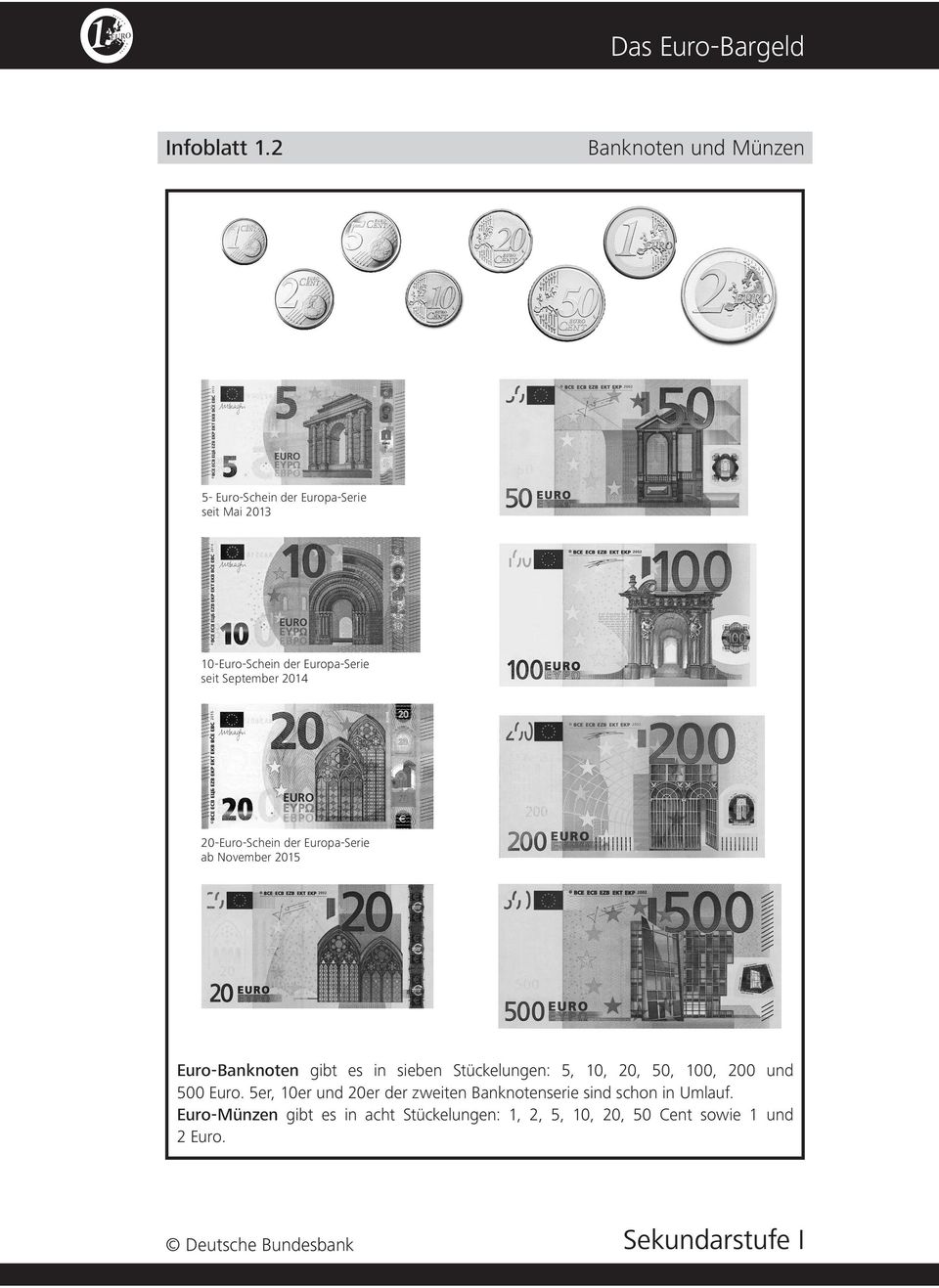 September 2014 20-Euro-Schein der Europa-Serie ab November 2015 Euro-Banknoten gibt es in sieben