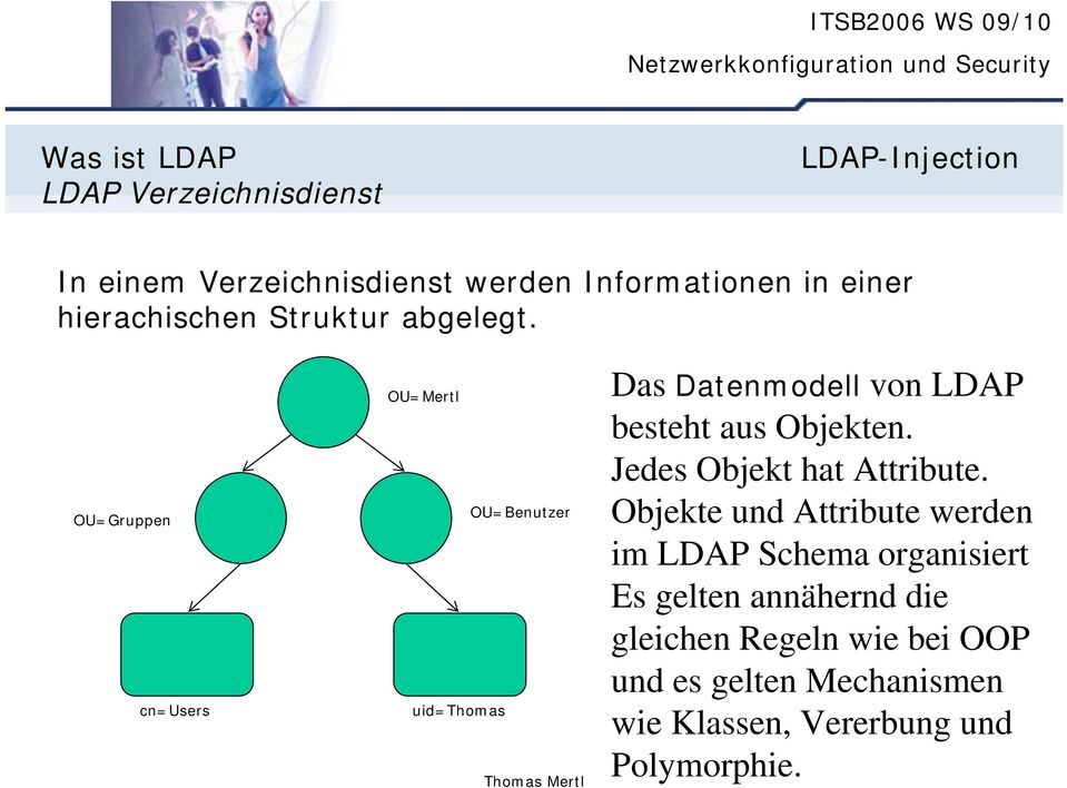 OU=Gruppen cn=users OU=Mertl OU=Benutzer uid=thomas Das Datenmodell von LDAP besteht aus Objekten.