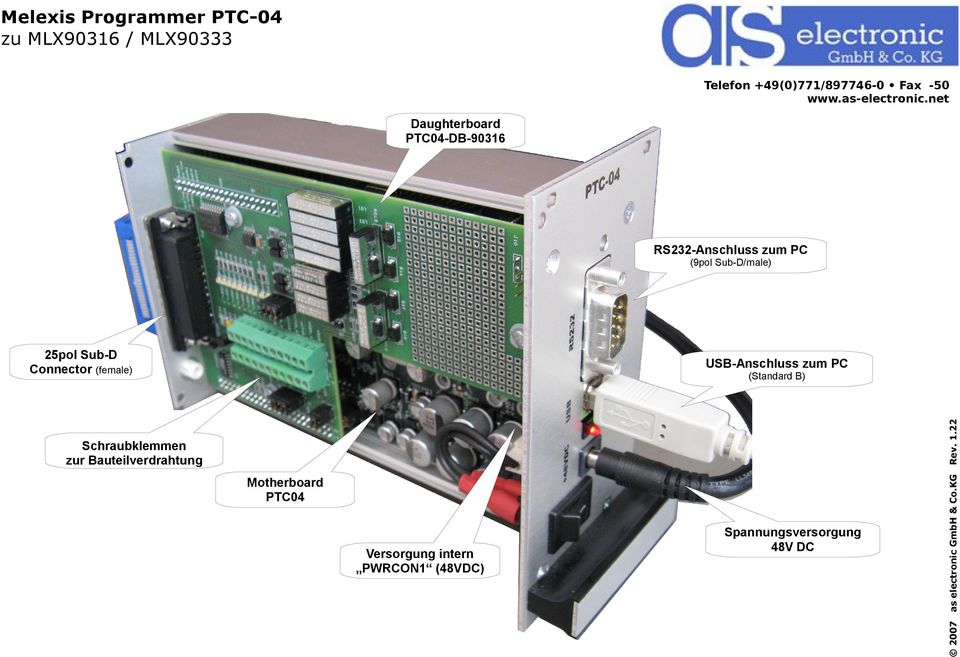 USB-Anschluss zum PC Motherboard PTC04 Versorgung intern PWRCON1