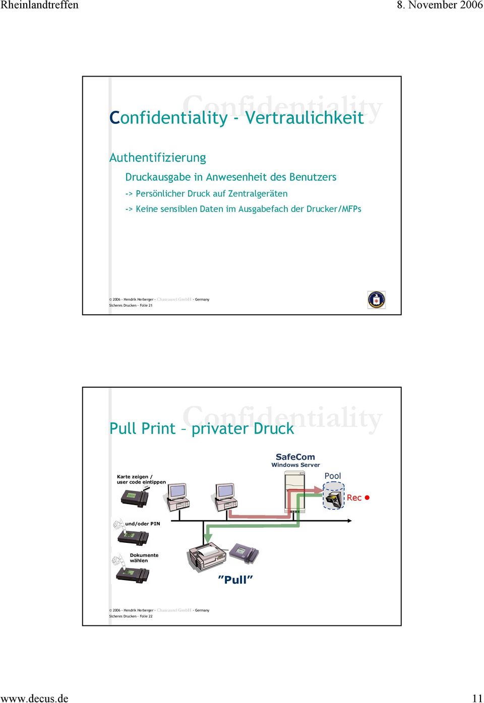 Drucker/MFPs Sicheres Drucken Folie 21 Confidentiality Pull Print privater Druck Karte zeigen / user