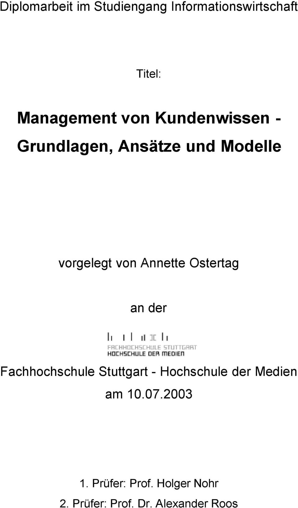 Annette Ostertag an der Fachhochschule Stuttgart - Hochschule der