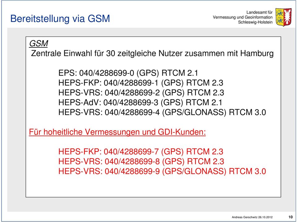 1 HEPS-VRS: 040/4288699-4 (GPS/GLONASS) RTCM 3.