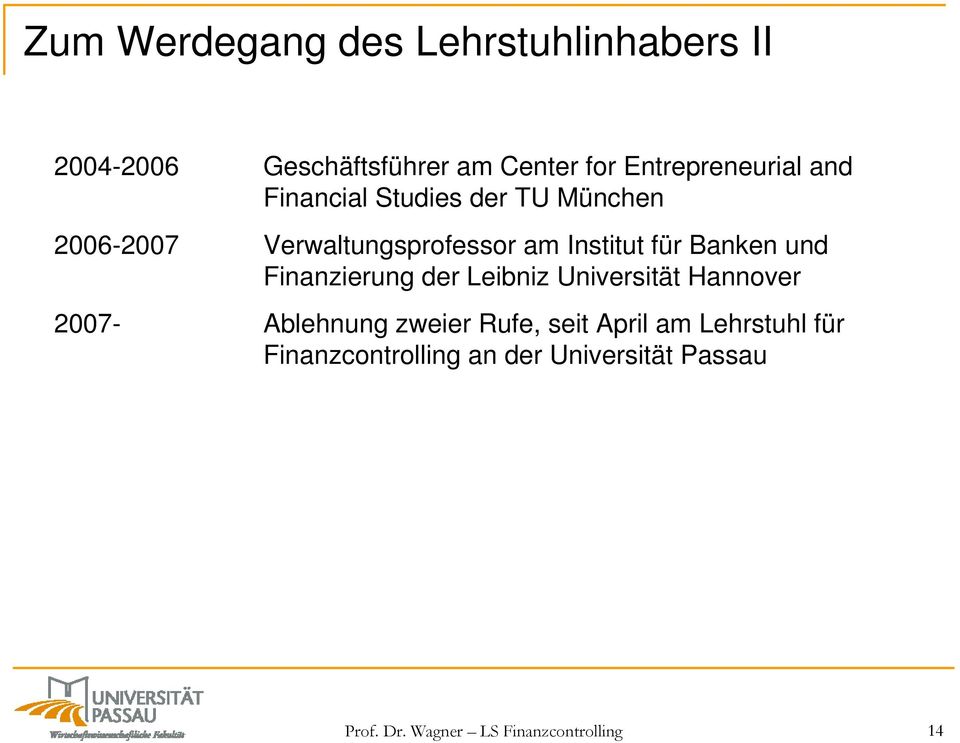 Finanzierung der Leibniz Universität Hannover 2007- Ablehnung zweier Rufe, seit April am
