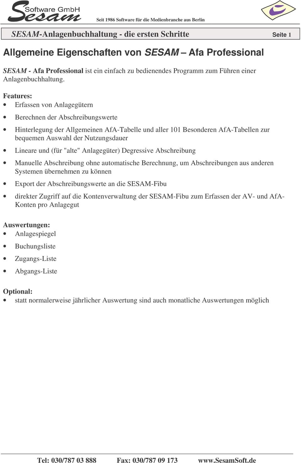 Allgemeine Eigenschaften von SESAM Afa Professional - PDF Free Download