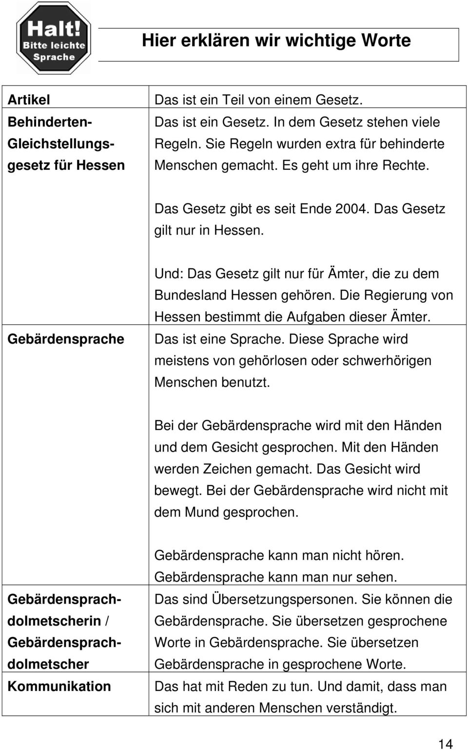 Gebärdensprache Und: Das Gesetz gilt nur für Ämter, die zu dem Bundesland Hessen gehören. Die Regierung von Hessen bestimmt die Aufgaben dieser Ämter. Das ist eine Sprache.