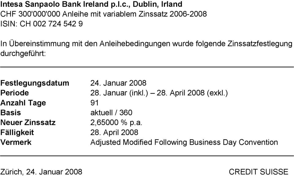 ) 28. April 2008 (exkl.) Anzahl Tage 91 Neuer Zinssatz 2,65000 % p.a. Fälligkeit 28.