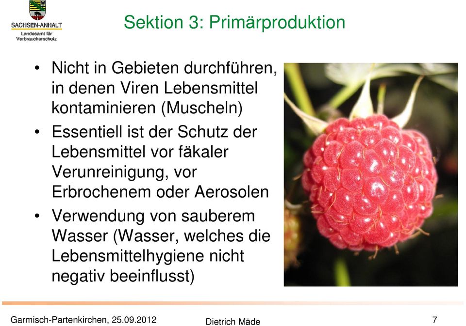 Lebensmittel vor fäkaler Verunreinigung, vor Erbrochenem oder Aerosolen