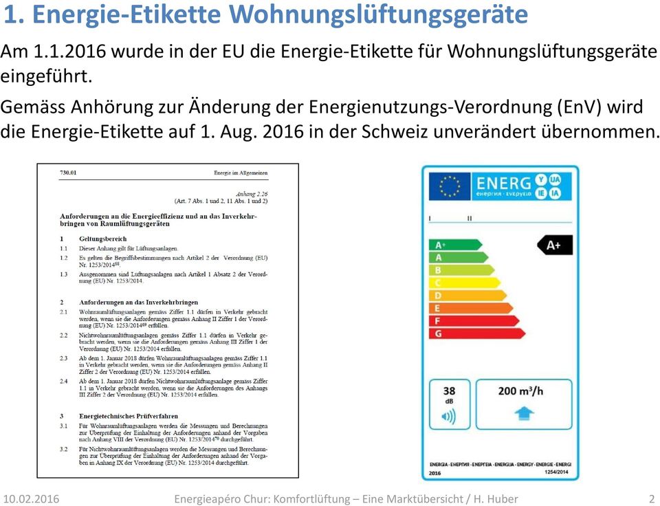 Energie-Etikette auf 1. Aug. 2016 in der Schweiz unverändert übernommen. 10.02.