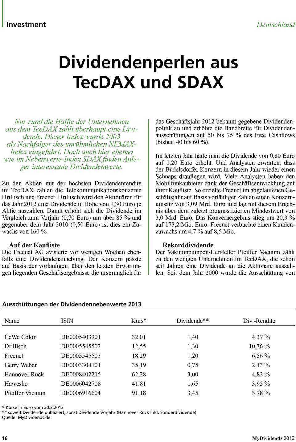 Zu den Aktien mit der höchsten Dividendenrendite im TecDAX zählen die Telekommunikationskonzerne Drillisch und Freenet.