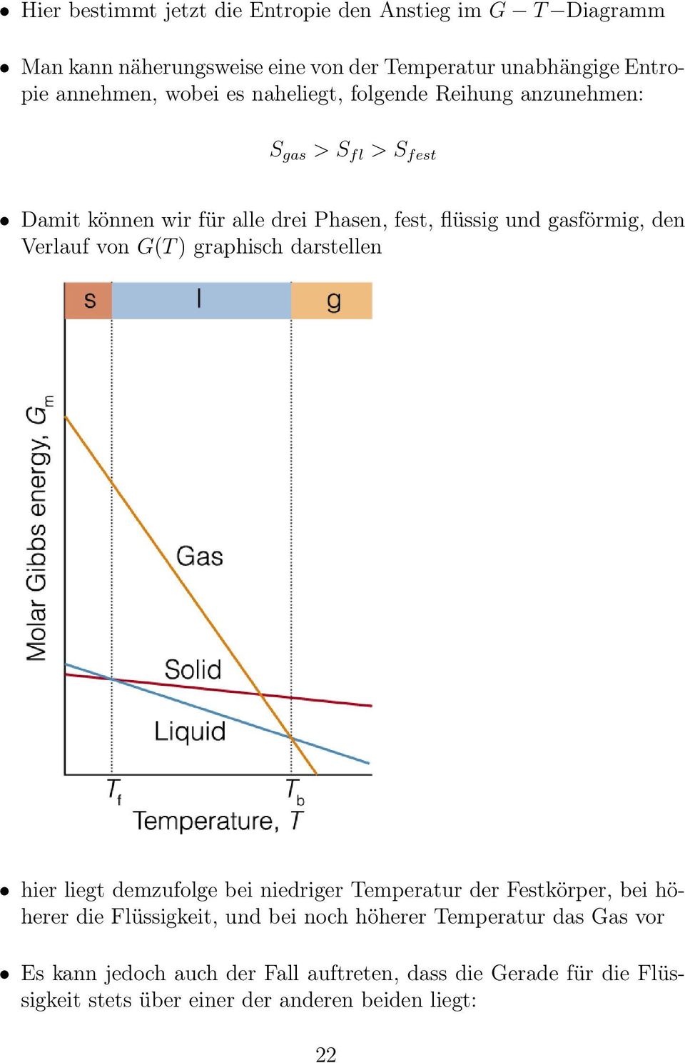Verlauf von G(T ) graphisch darstellen hier liegt demzufolge bei niedriger Temperatur der Festkörper, bei höherer die Flüssigkeit, und bei noch