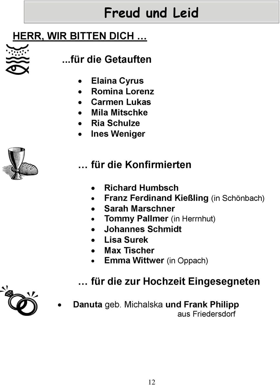 die Konfirmierten Richard Humbsch Franz Ferdinand Kießling (in Schönbach) Sarah Marschner Tommy Pallmer