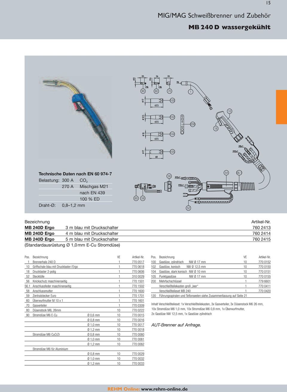 1 60 59 52 MB 240d ergo 3 m blau mit Druckschalter 760 2413 MB 240d ergo 4 m blau mit Druckschalter 760 2414 MB 240d ergo 5 m blau mit Druckschalter 760 2415 (Standardausrüstung Ø 1,0 mm E-Cu