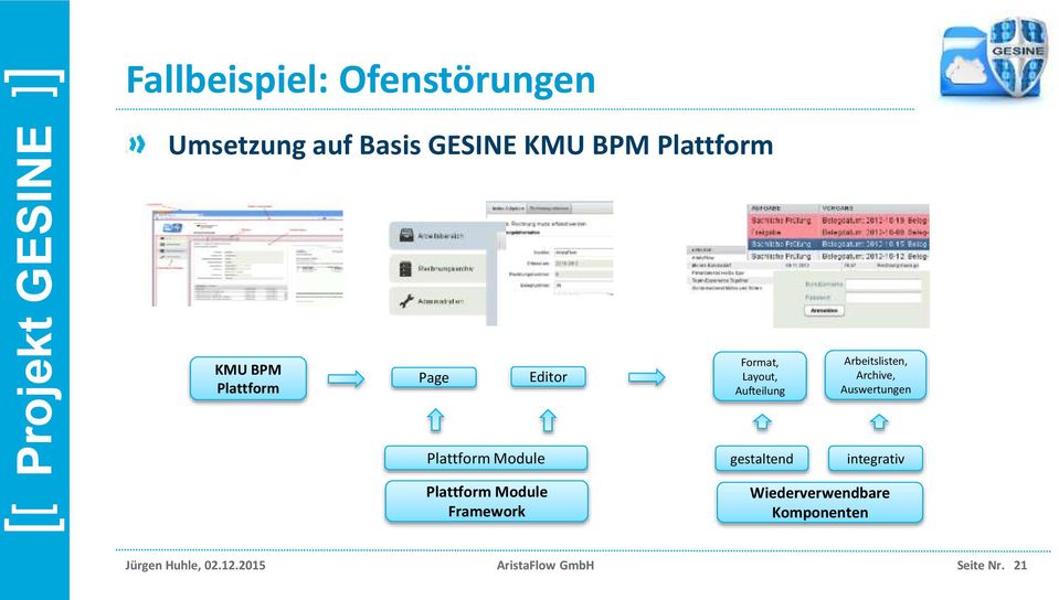 Layout, Aufteilung gestaltend Arbeitslisten, Archive, Auswertungen integrativ