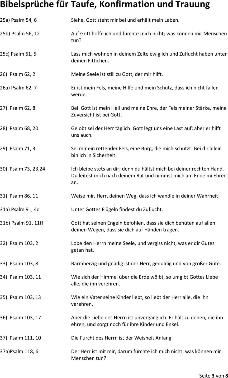 26a) Psalm 62, 7 Er ist mein Fels, meine Hilfe und mein Schutz, dass ich nicht fallen werde.