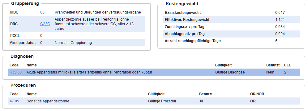 Gruppierung am Beispiel Ulcus cruris arteriosum mit Comorbiditäten Online Grouper: Swiss DRG AG